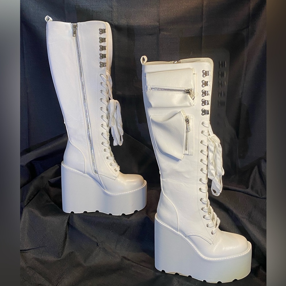 White Platform Knee-High Boots